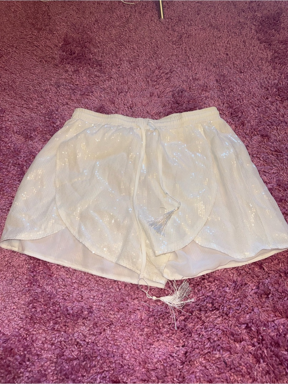 White Sequin Overlay Women's Shorts